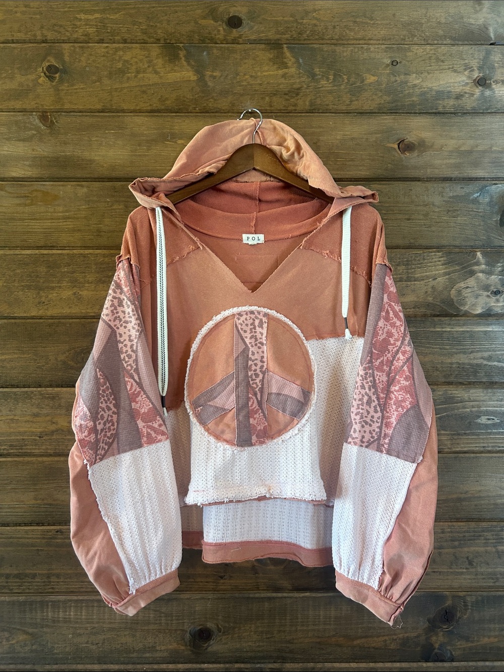 POL Women's rust & Blush Patchwork Hoodie Sweater